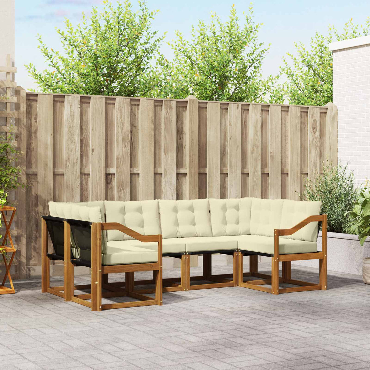 vidaXL Buiten bank set met kussen 6 pcs Natuurlijk en Crème