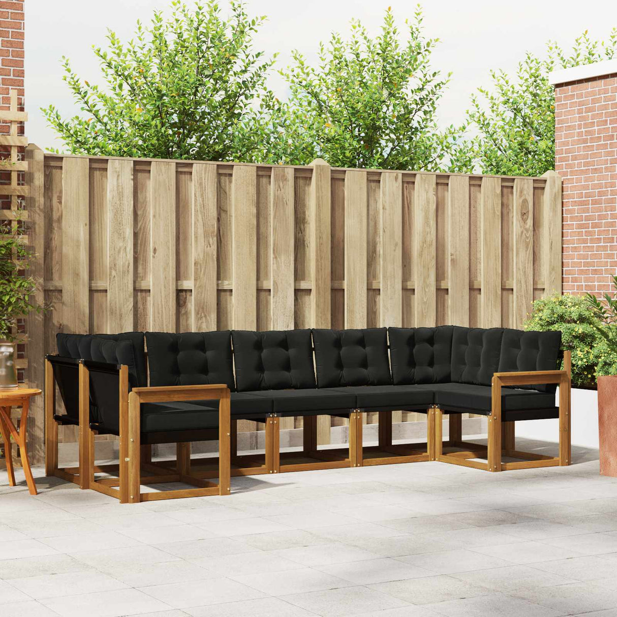 vidaXL Buiten bank set met kussen 7 pcs Natuurlijk en Crème