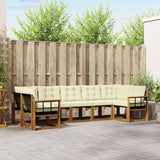 vidaXL Buiten bank set met kussen 7 pcs Natuurlijk en Crème