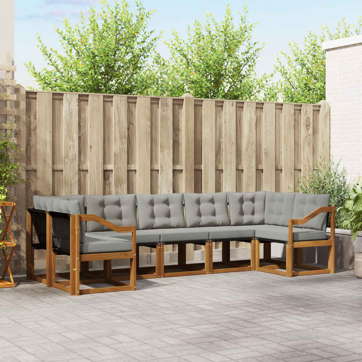 vidaXL Buiten bank set met kussen 7 pcs Natuurlijk en Crème