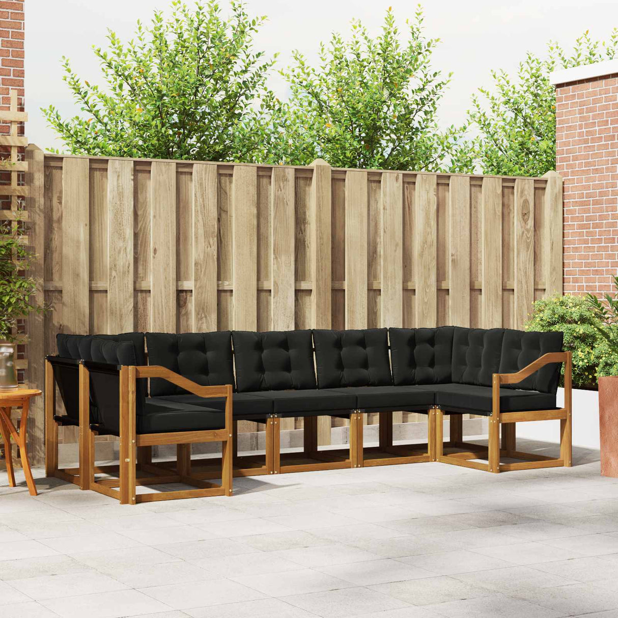 vidaXL Buiten bank set met kussen 7 pcs Natuurlijk en Crème