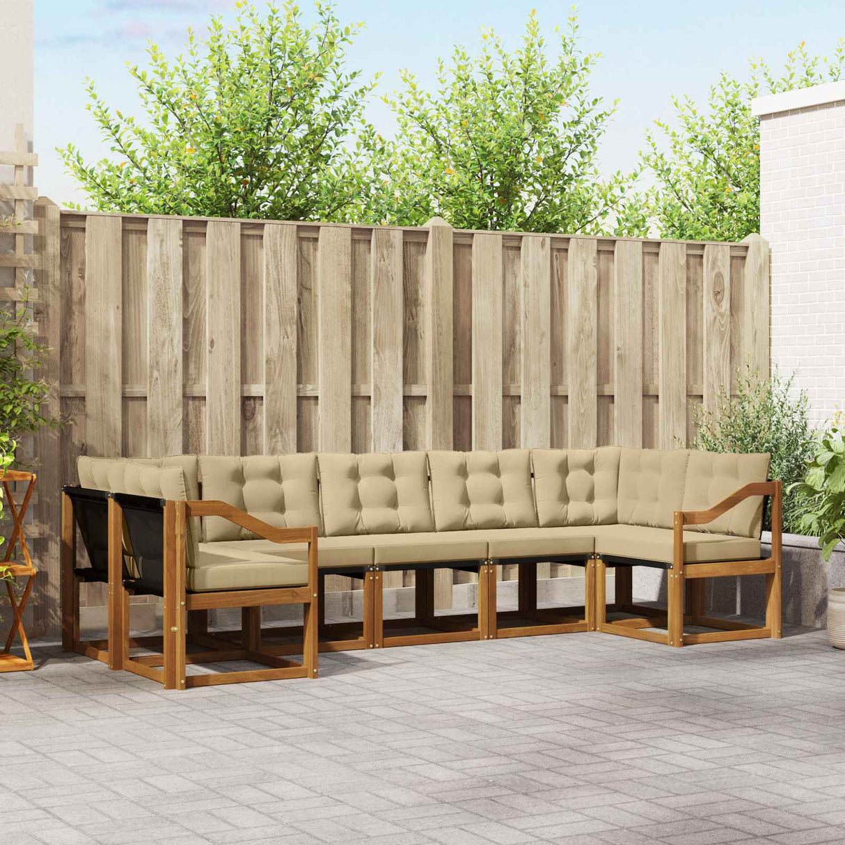 vidaXL Buiten bank set met kussen 7 pcs Natuurlijk en Crème