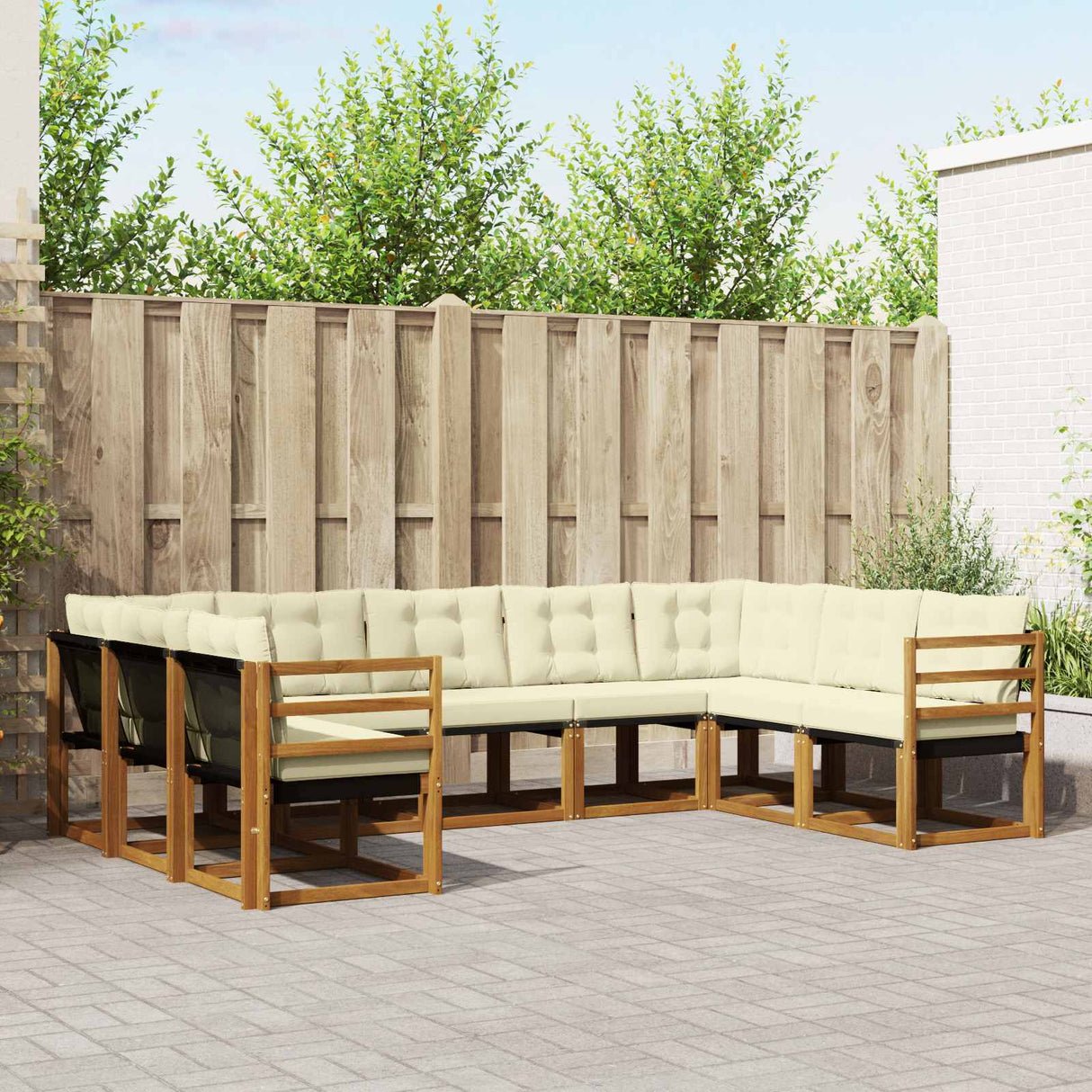 vidaXL Buiten bank set 9 pcs Natuurlijk en Crème Massief Acacia Hout