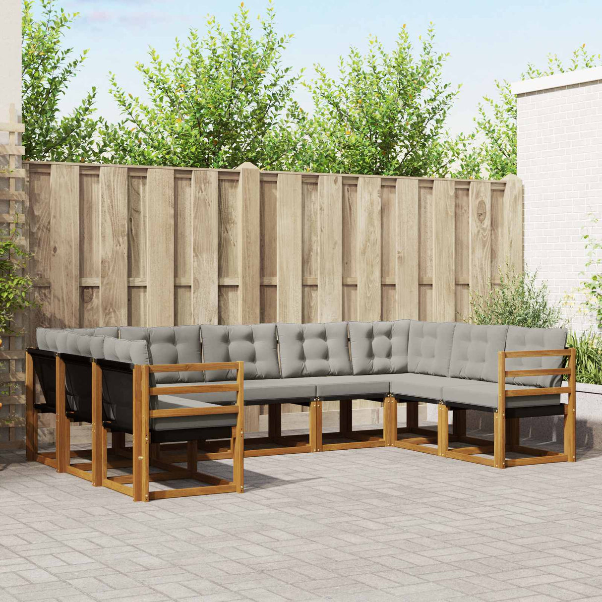 vidaXL Buiten bank set 9 pcs Natuurlijk en Crème Massief Acacia Hout