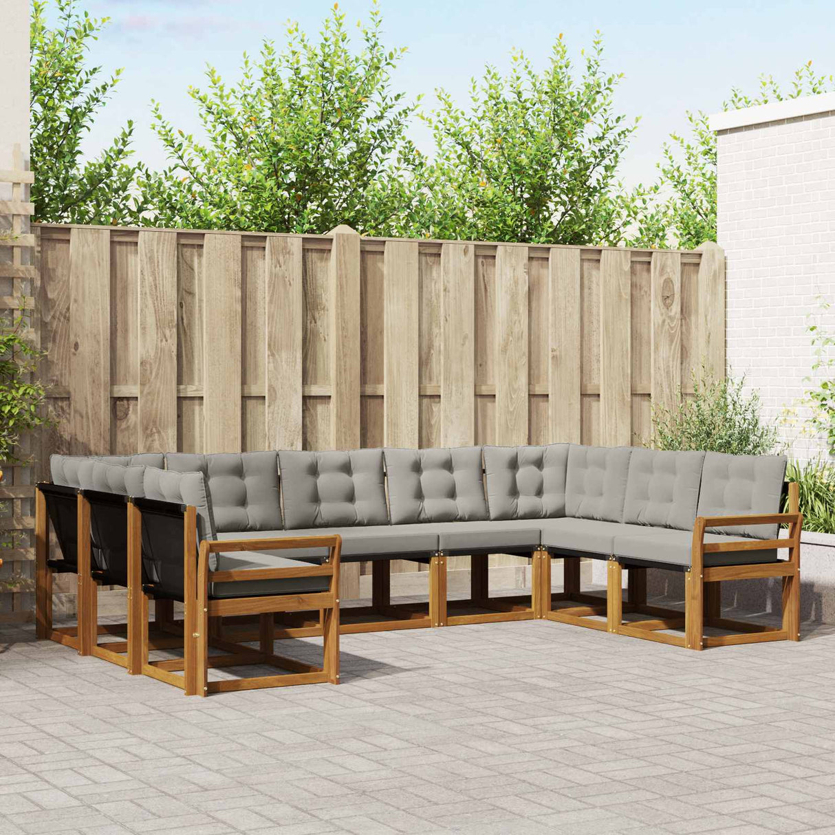 vidaXL Buiten bank set 9 pcs Natuurlijk en Crème Massief Acacia Hout