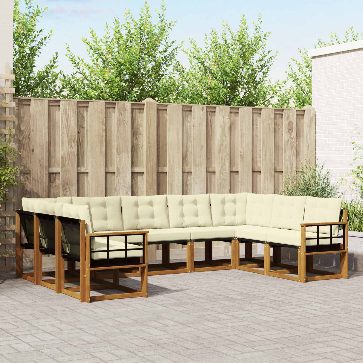 vidaXL Buiten bank set 9 pcs Natuurlijk en Crème Massief Acacia Hout