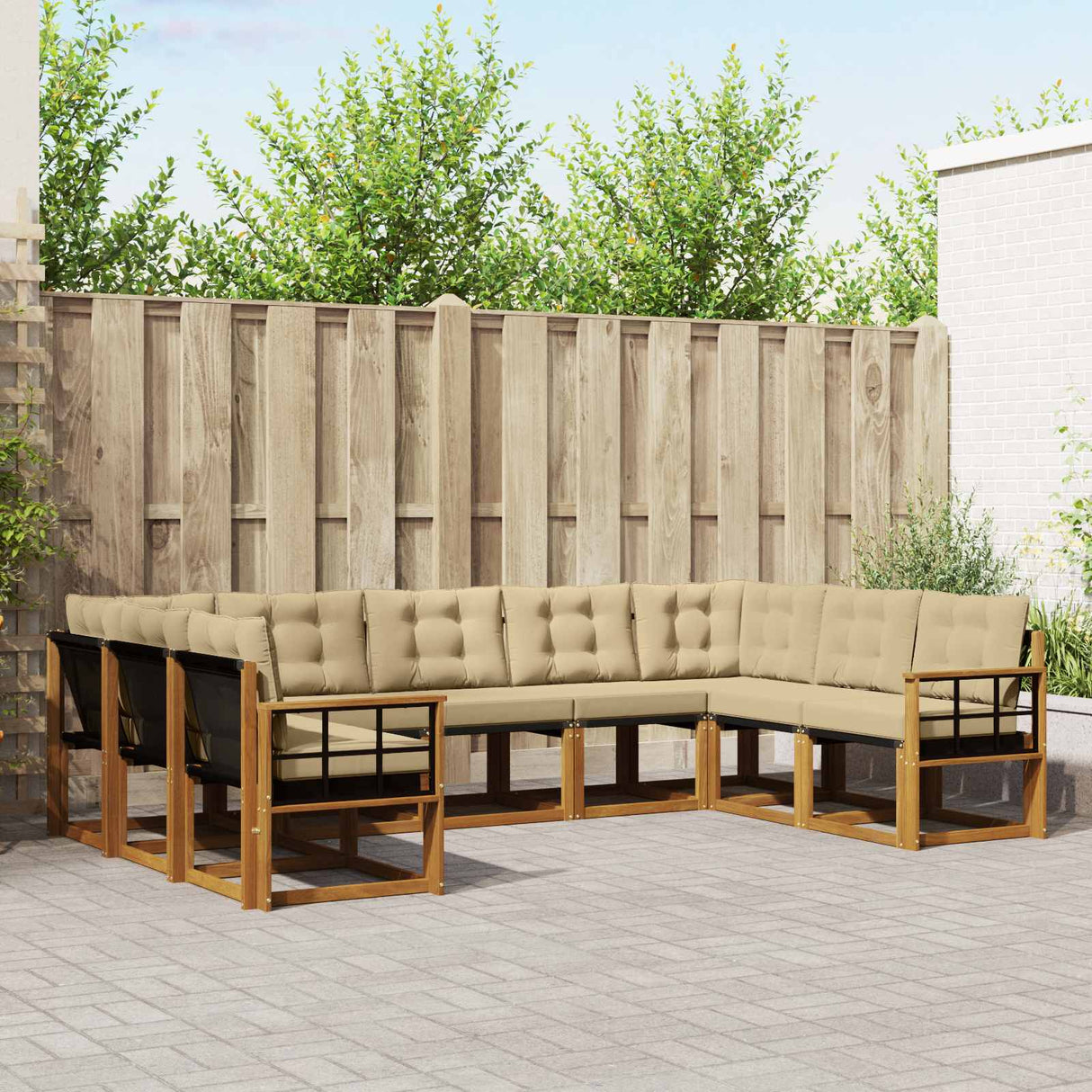 vidaXL Buiten bank set 9 pcs Natuurlijk en Crème Massief Acacia Hout
