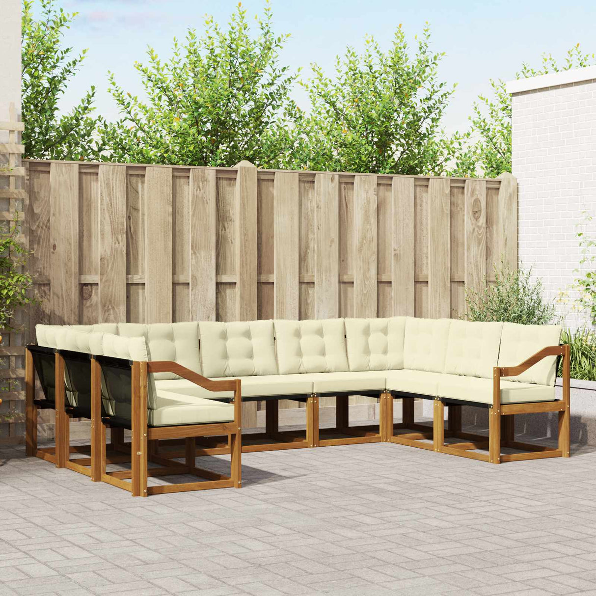 vidaXL Buiten bank set 9 pcs Natuurlijk en Crème Massief Acacia Hout