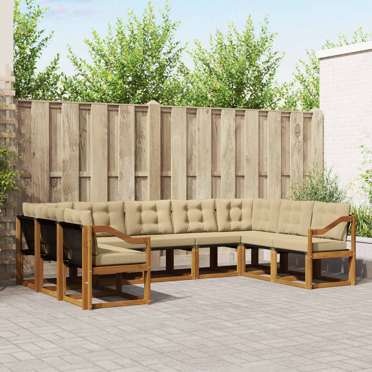 vidaXL Buiten bank set 9 pcs Natuurlijk en Crème Massief Acacia Hout