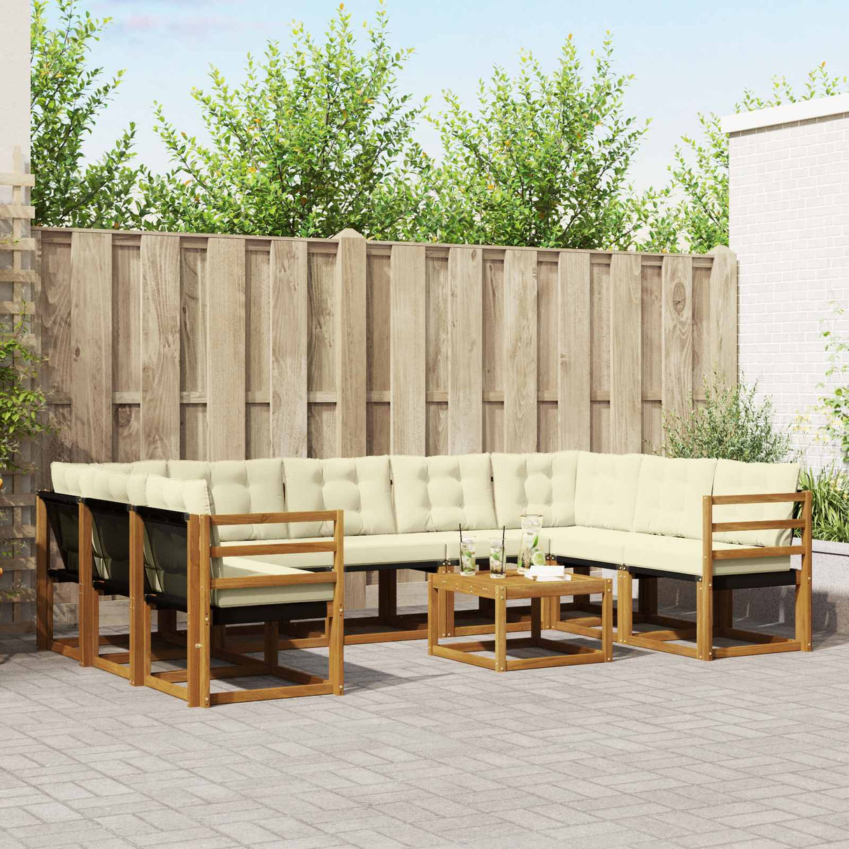vidaXL Outdoor Sofa Set 10 pcs Natural and Cream Solid Acacia Wood