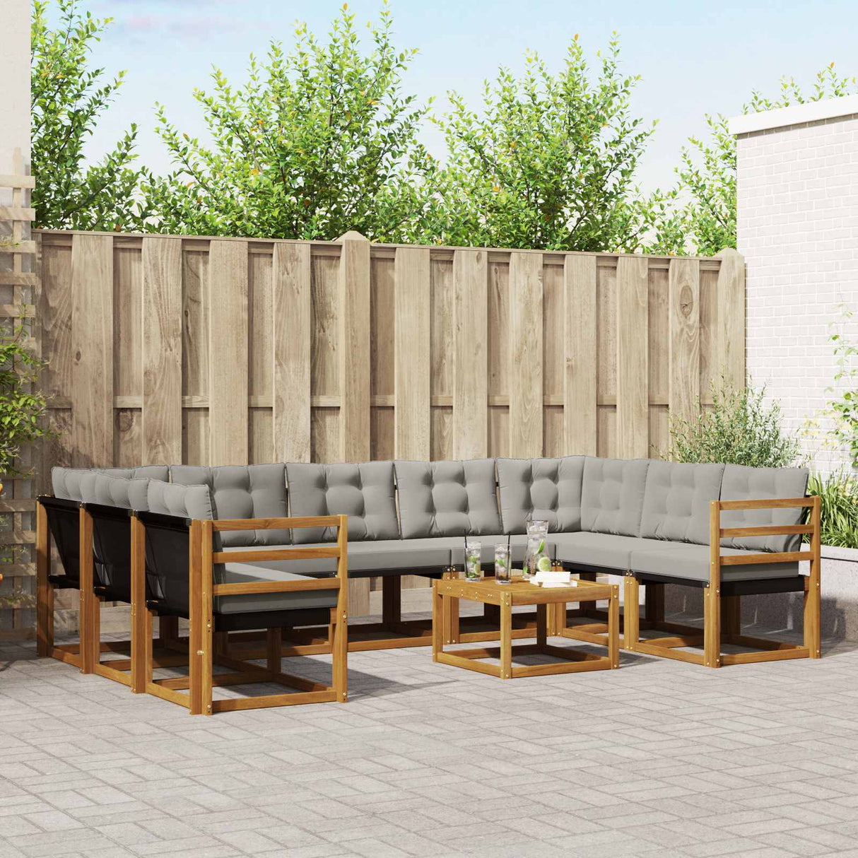 vidaXL Outdoor Sofa Set 10 pcs Natural and Cream Solid Acacia Wood