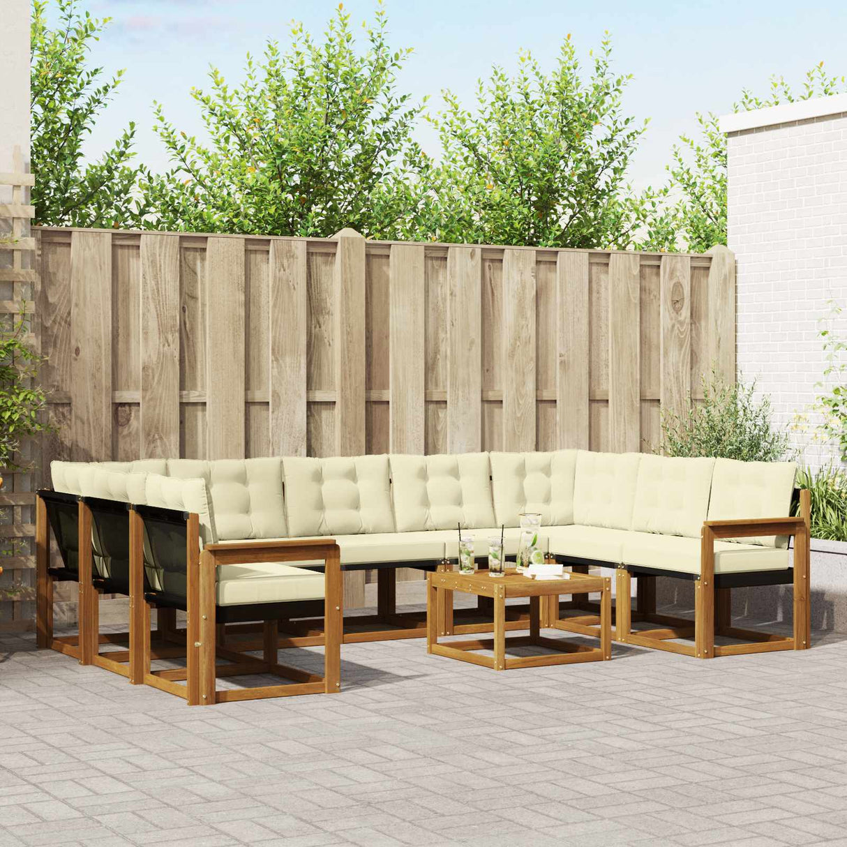 vidaXL Outdoor Sofa Set 10 pcs Natural and Cream Solid Acacia Wood