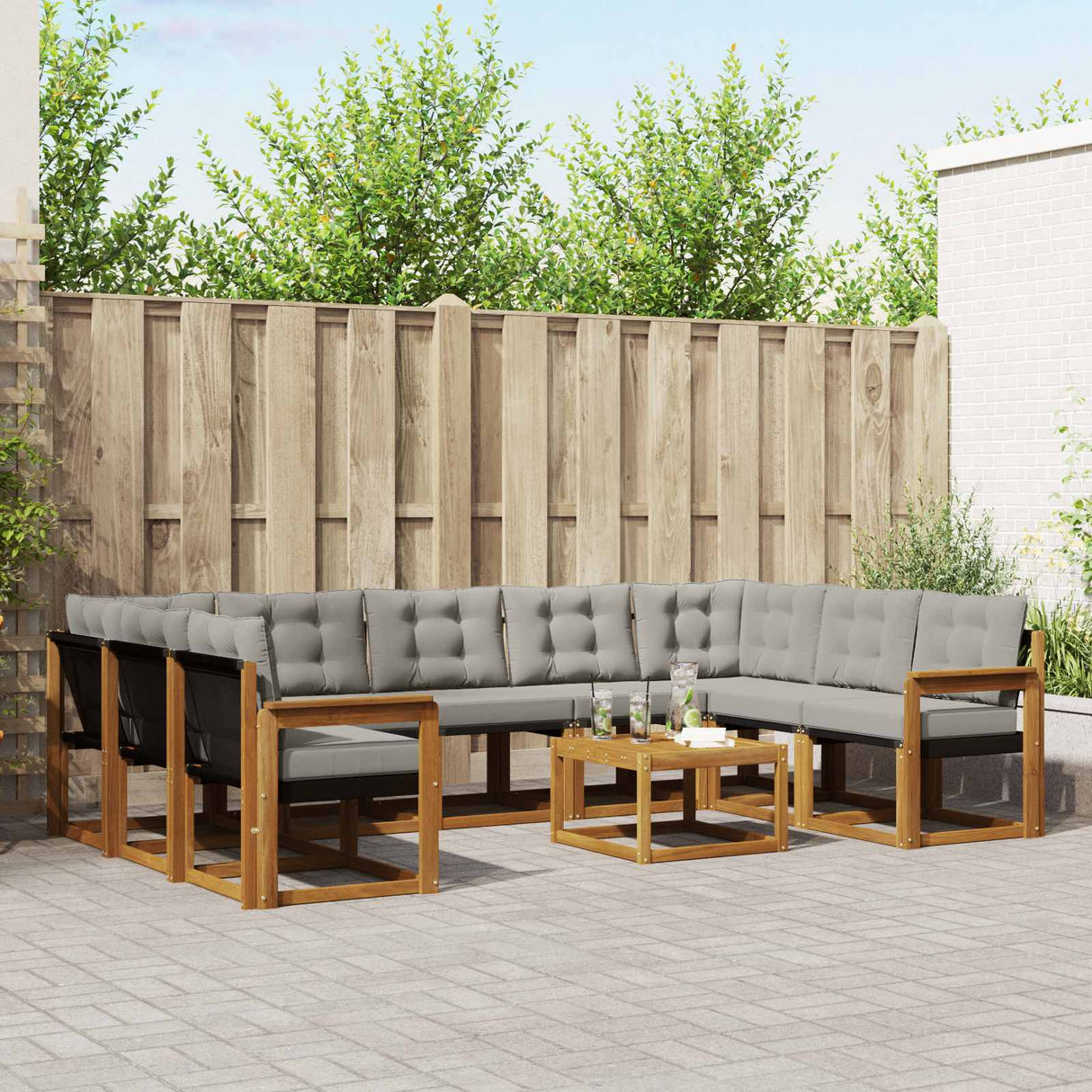 vidaXL Outdoor Sofa Set 10 pcs Natural and Cream Solid Acacia Wood