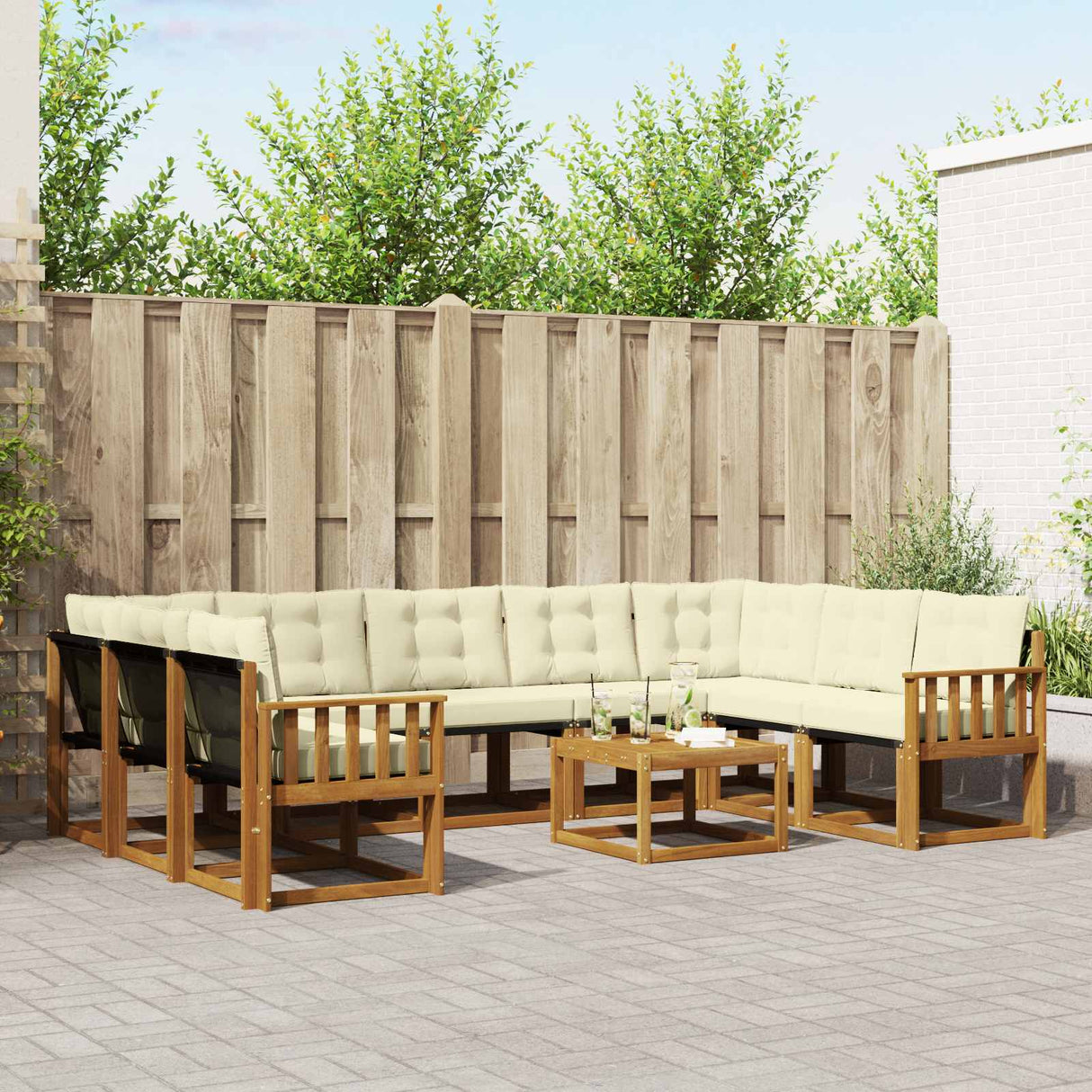 vidaXL Outdoor Sofa Set 10 pcs Natural and Cream Solid Acacia Wood