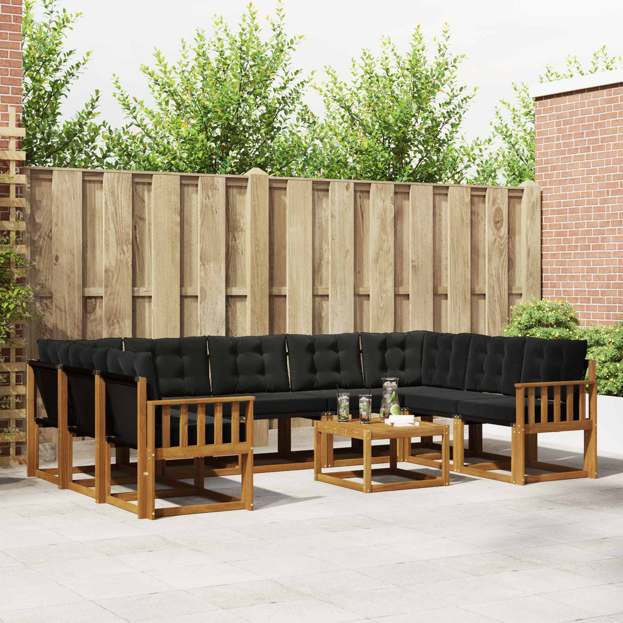 vidaXL Outdoor Sofa Set 10 pcs Natural and Cream Solid Acacia Wood