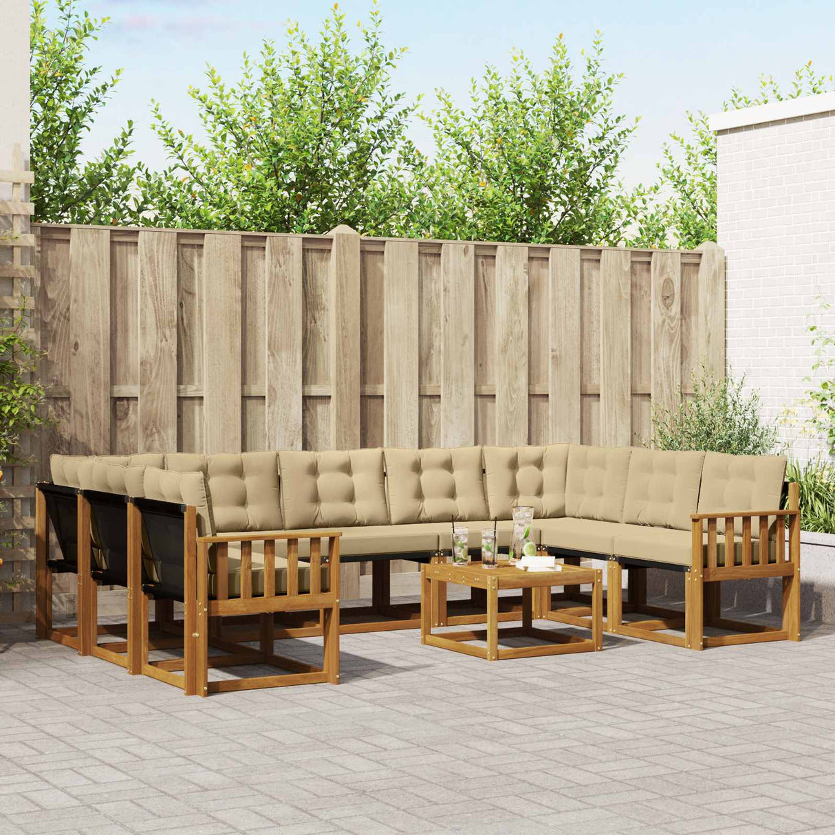 vidaXL Outdoor Sofa Set 10 pcs Natural and Cream Solid Acacia Wood