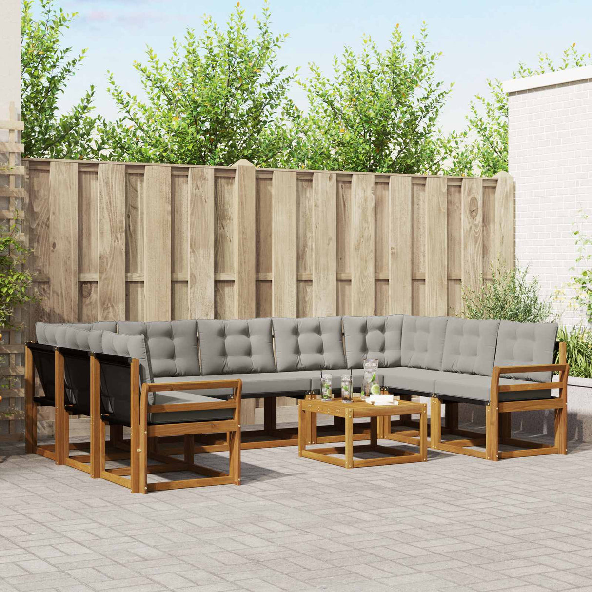vidaXL Outdoor Sofa Set 10 pcs Natural and Cream Solid Acacia Wood
