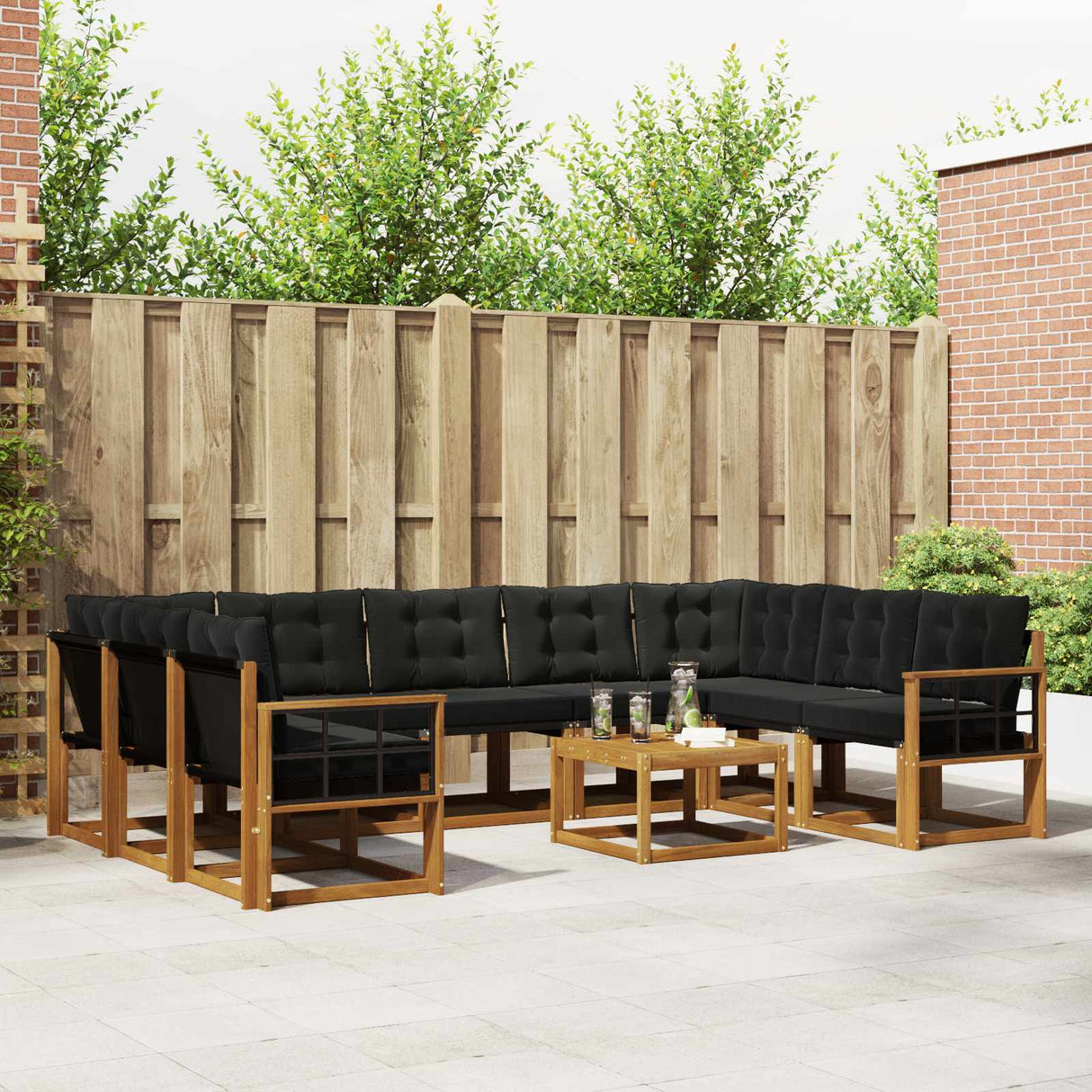 vidaXL Outdoor Sofa Set 10 pcs Natural and Cream Solid Acacia Wood