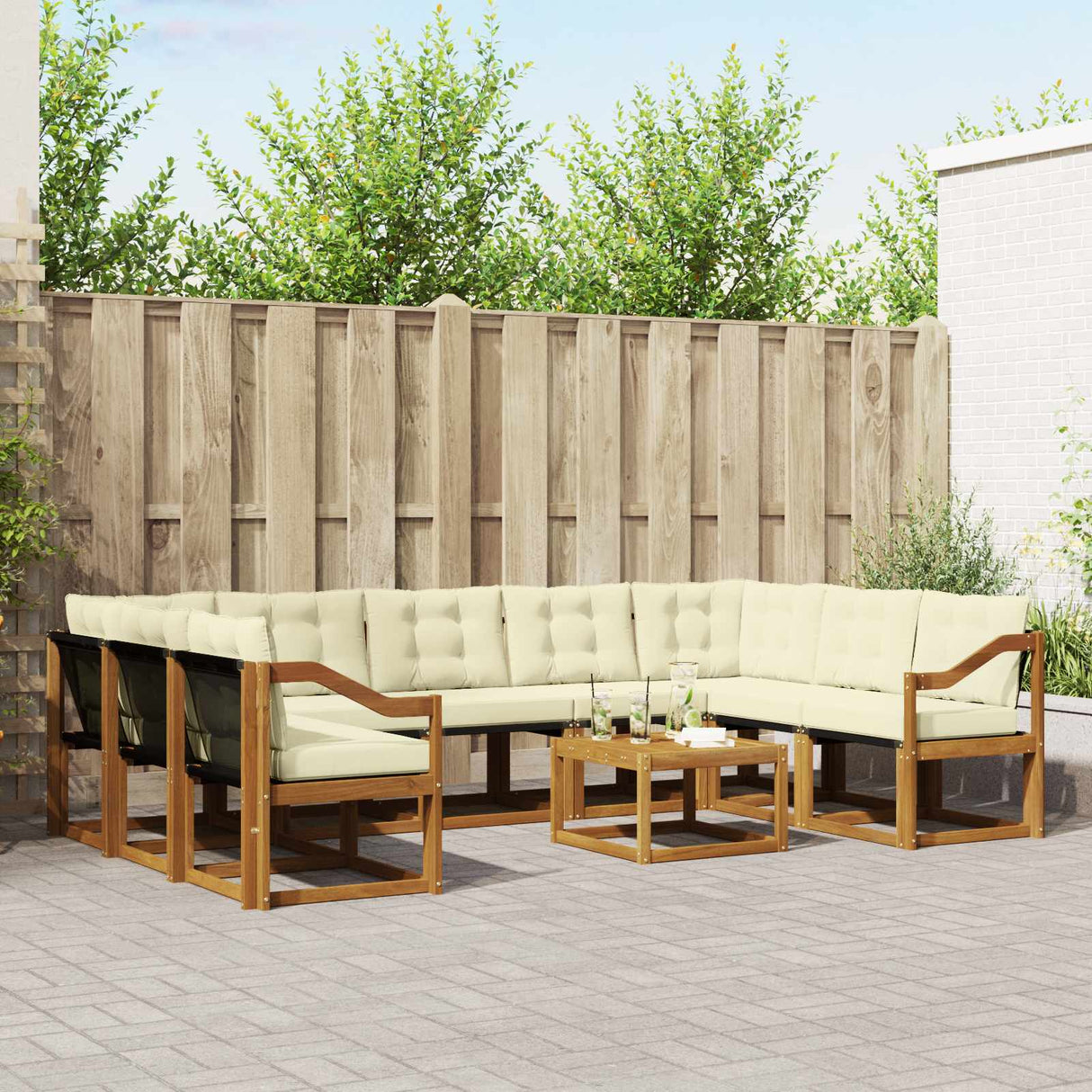 vidaXL Outdoor Sofa Set 10 pcs Natural and Cream Solid Acacia Wood