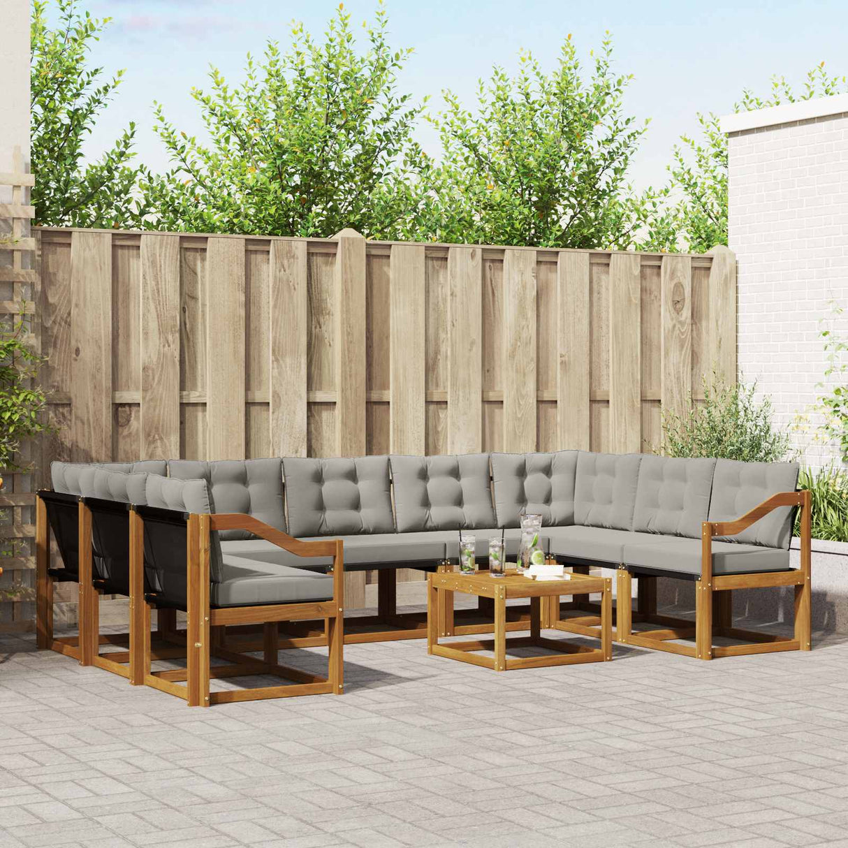 vidaXL Outdoor Sofa Set 10 pcs Natural and Cream Solid Acacia Wood