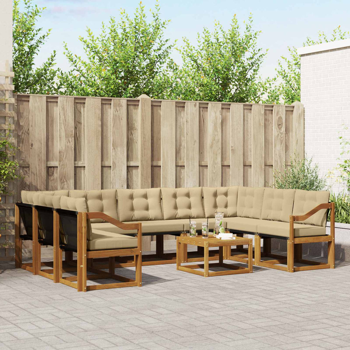 vidaXL Outdoor Sofa Set 10 pcs Natural and Cream Solid Acacia Wood