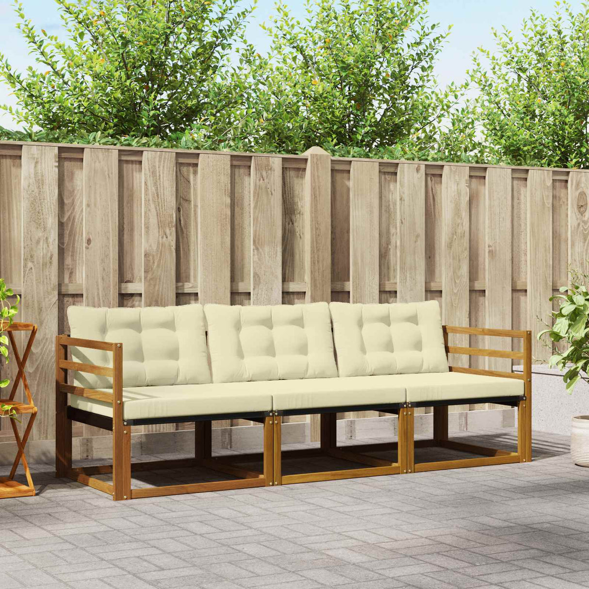 vidaXL Buiten bank set met kussen 3 pcs Natuurlijk en Crème