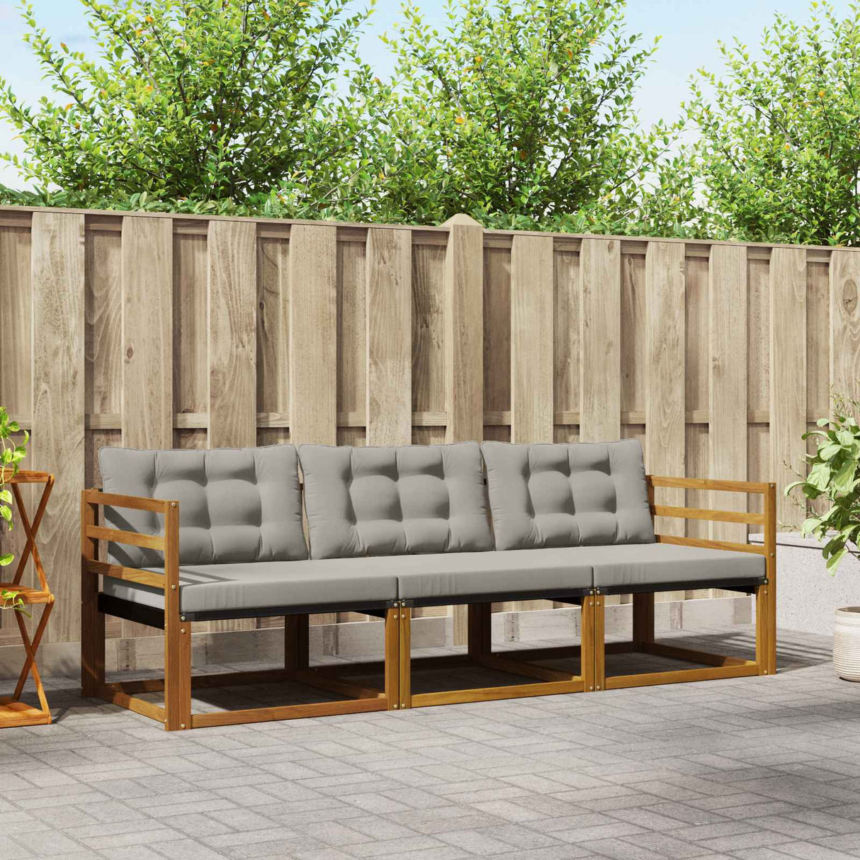 vidaXL Buiten bank set met kussen 3 pcs Natuurlijk en Crème