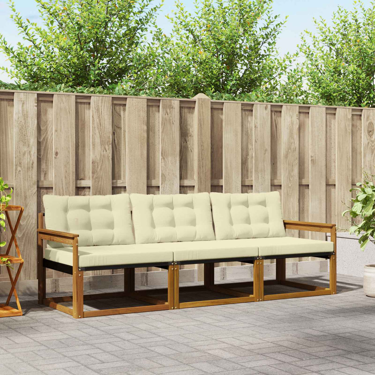 vidaXL Buiten bank set met kussen 3 pcs Natuurlijk en Crème
