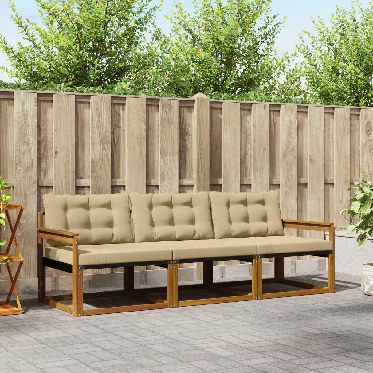 vidaXL Buiten bank set met kussen 3 pcs Natuurlijk en Crème