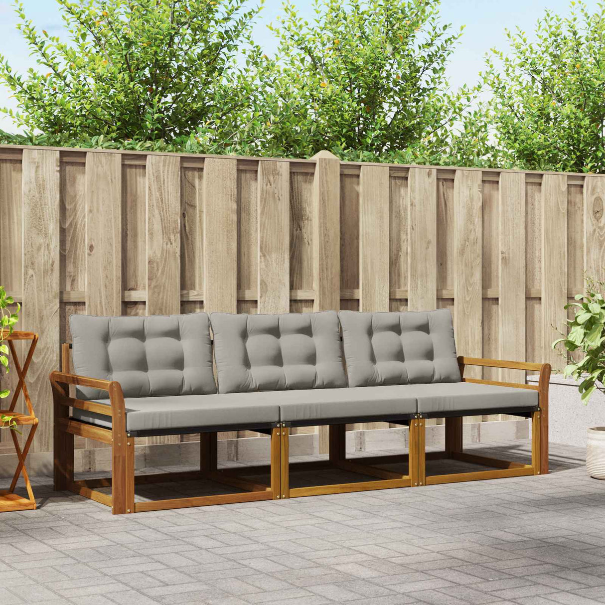 vidaXL Buiten bank set met kussen 3 pcs Natuurlijk en Crème