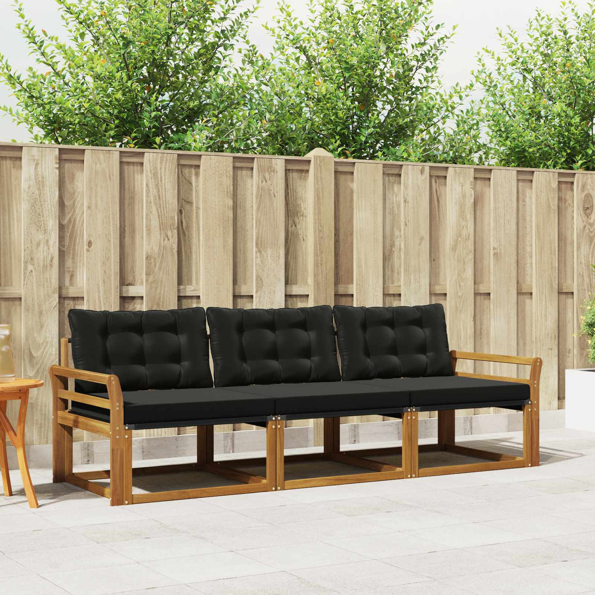 vidaXL Buiten bank set met kussen 3 pcs Natuurlijk en Crème