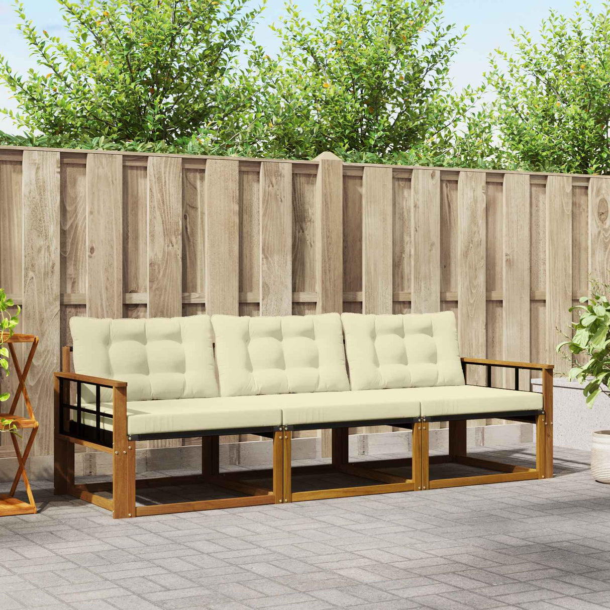 vidaXL Buiten bank set met kussen 3 pcs Natuurlijk en Crème