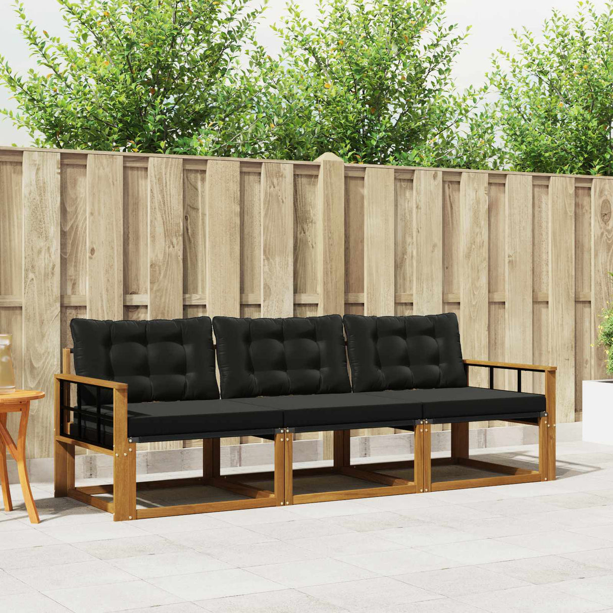 vidaXL Buiten bank set met kussen 3 pcs Natuurlijk en Crème