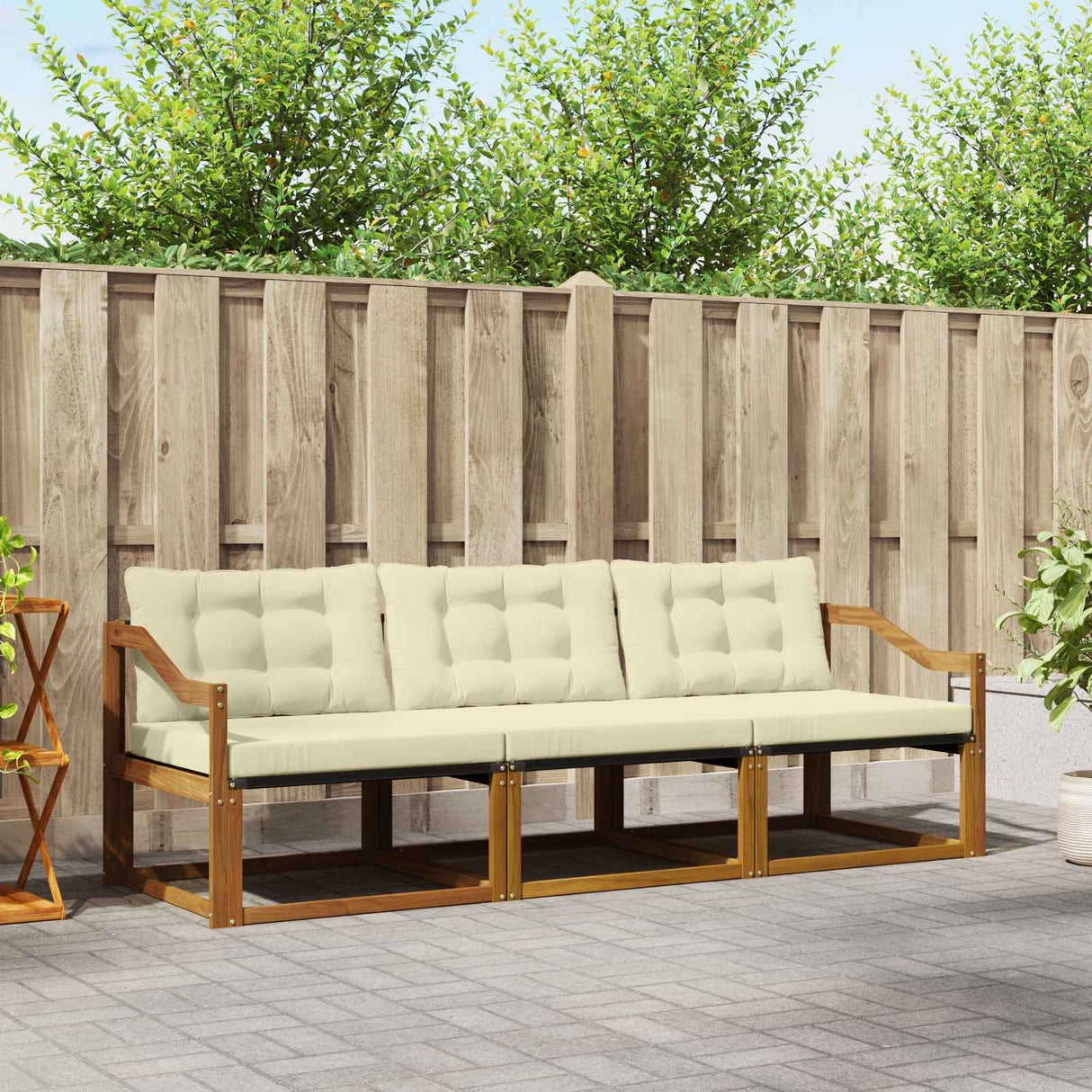 vidaXL Buiten bank set met kussen 3 pcs Natuurlijk en Crème