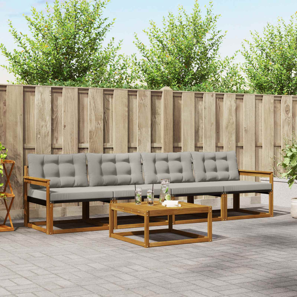 vidaXL Buiten bank set met kussen 5 pcs Natuurlijk en Crème