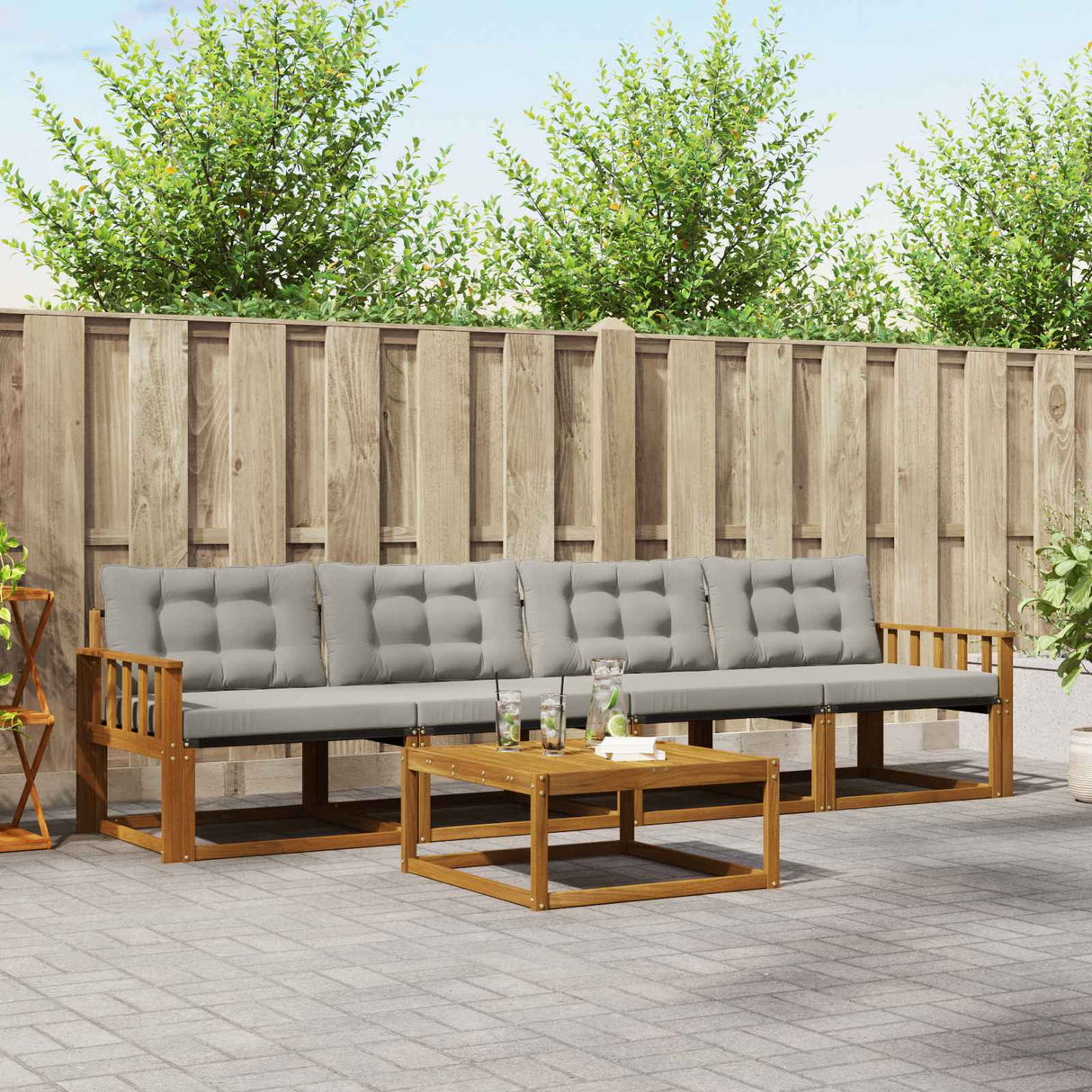 vidaXL Buiten bank set met kussen 5 pcs Natuurlijk en Crème