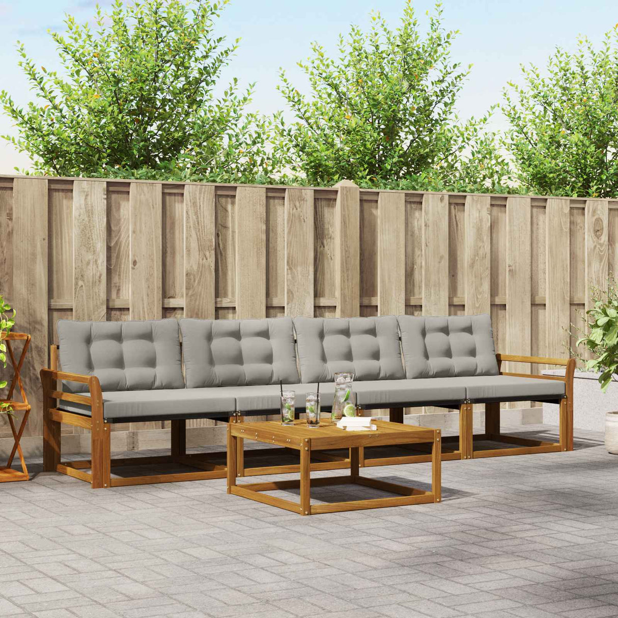 vidaXL Buiten bank set met kussen 5 pcs Natuurlijk en Crème
