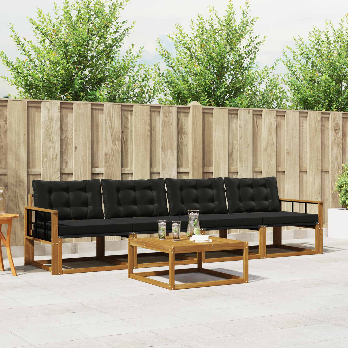vidaXL Buiten bank set met kussen 5 pcs Natuurlijk en Crème