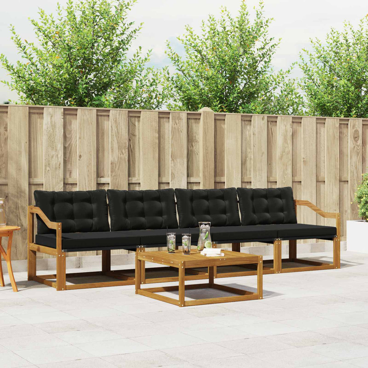vidaXL Buiten bank set met kussen 5 pcs Natuurlijk en Crème