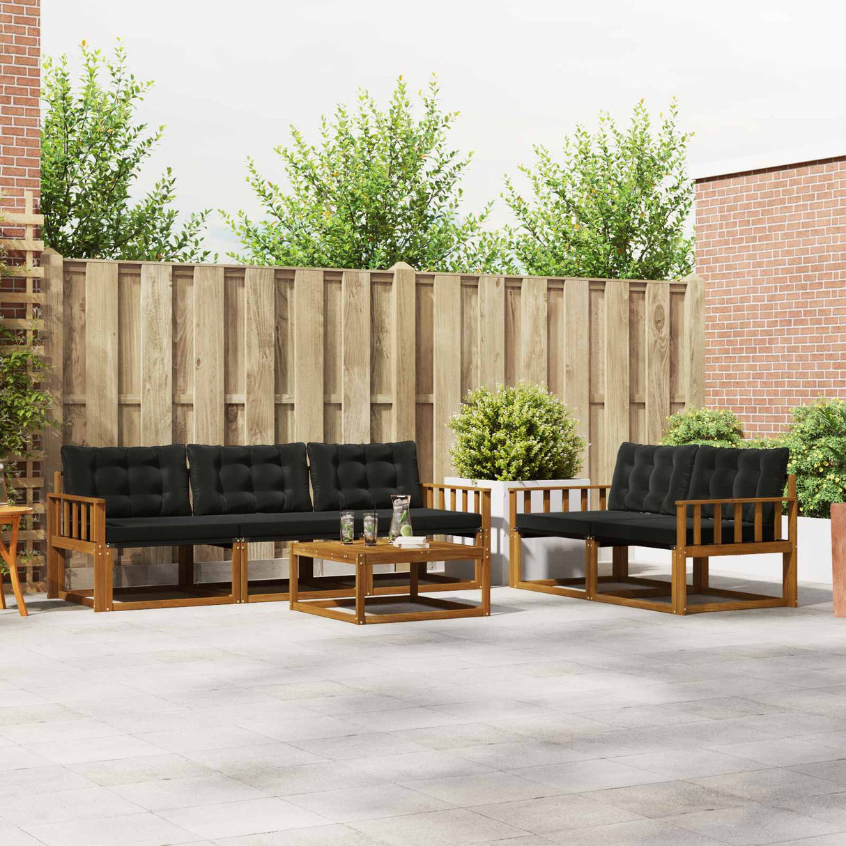 vidaXL Buiten bank set met kussen 6 pcs Natuurlijk en Crème