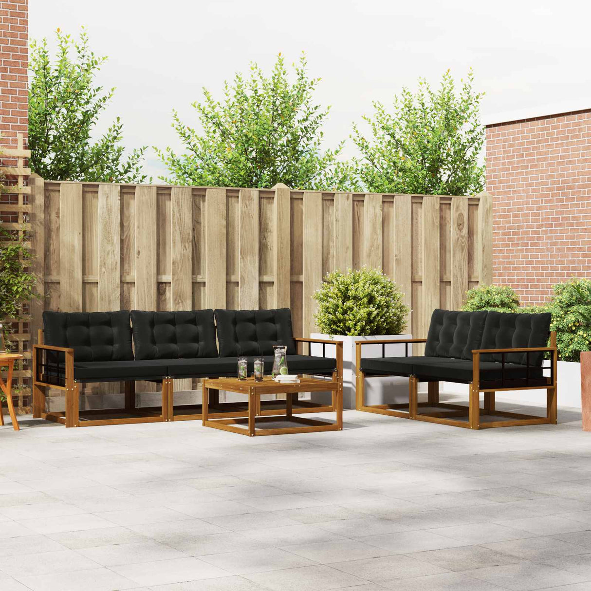 vidaXL Buiten bank set met kussen 6 pcs Natuurlijk en Crème