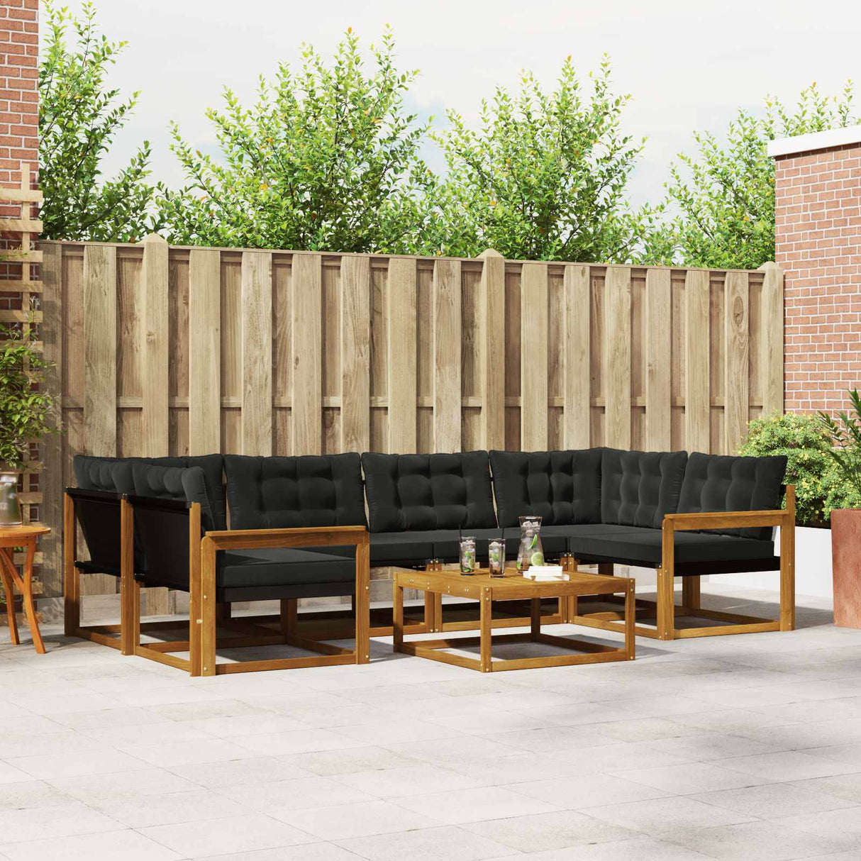 vidaXL Buiten bank set met kussen 7 pcs Natuurlijk en Crème