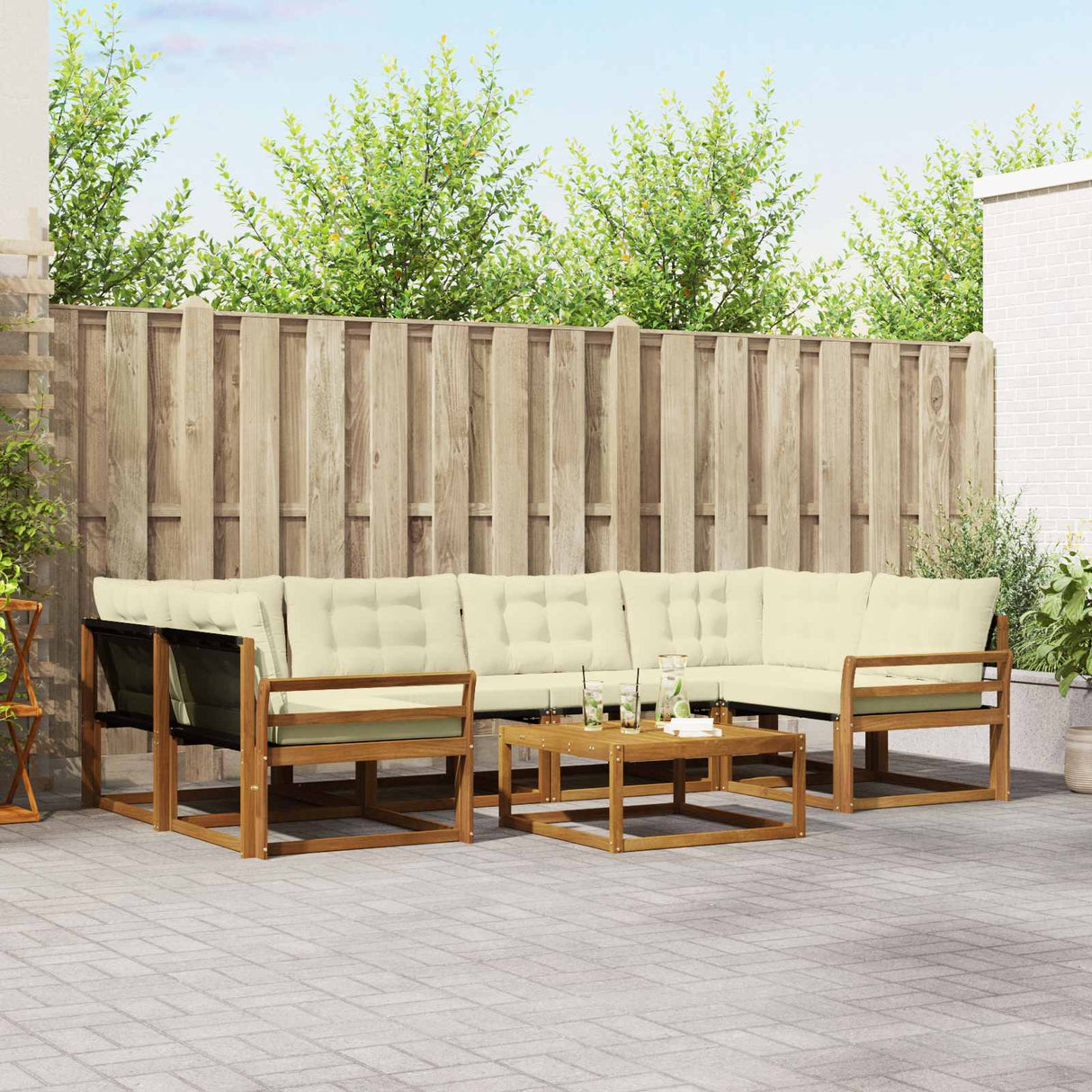 vidaXL Buiten bank set met kussen 7 pcs Natuurlijk en Crème