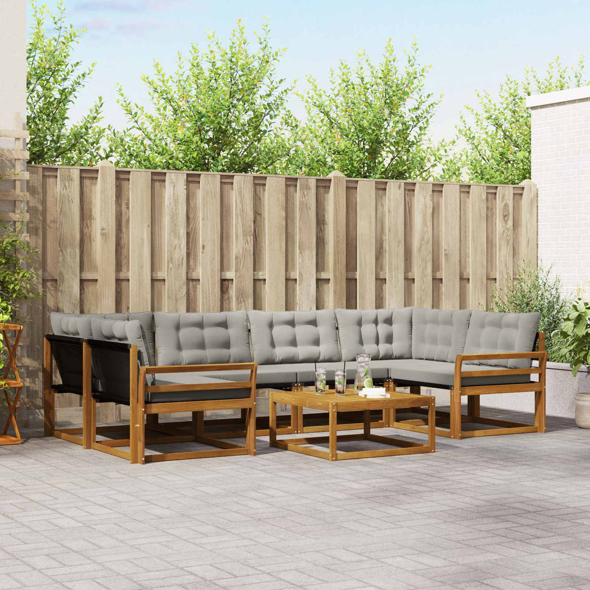 vidaXL Buiten bank set met kussen 7 pcs Natuurlijk en Crème