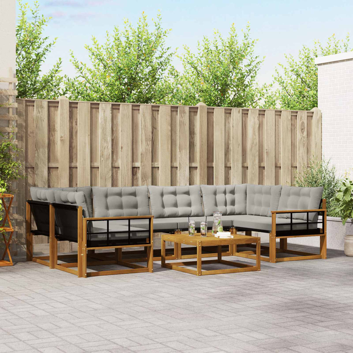 vidaXL Buiten bank set met kussen 7 pcs Natuurlijk en Crème