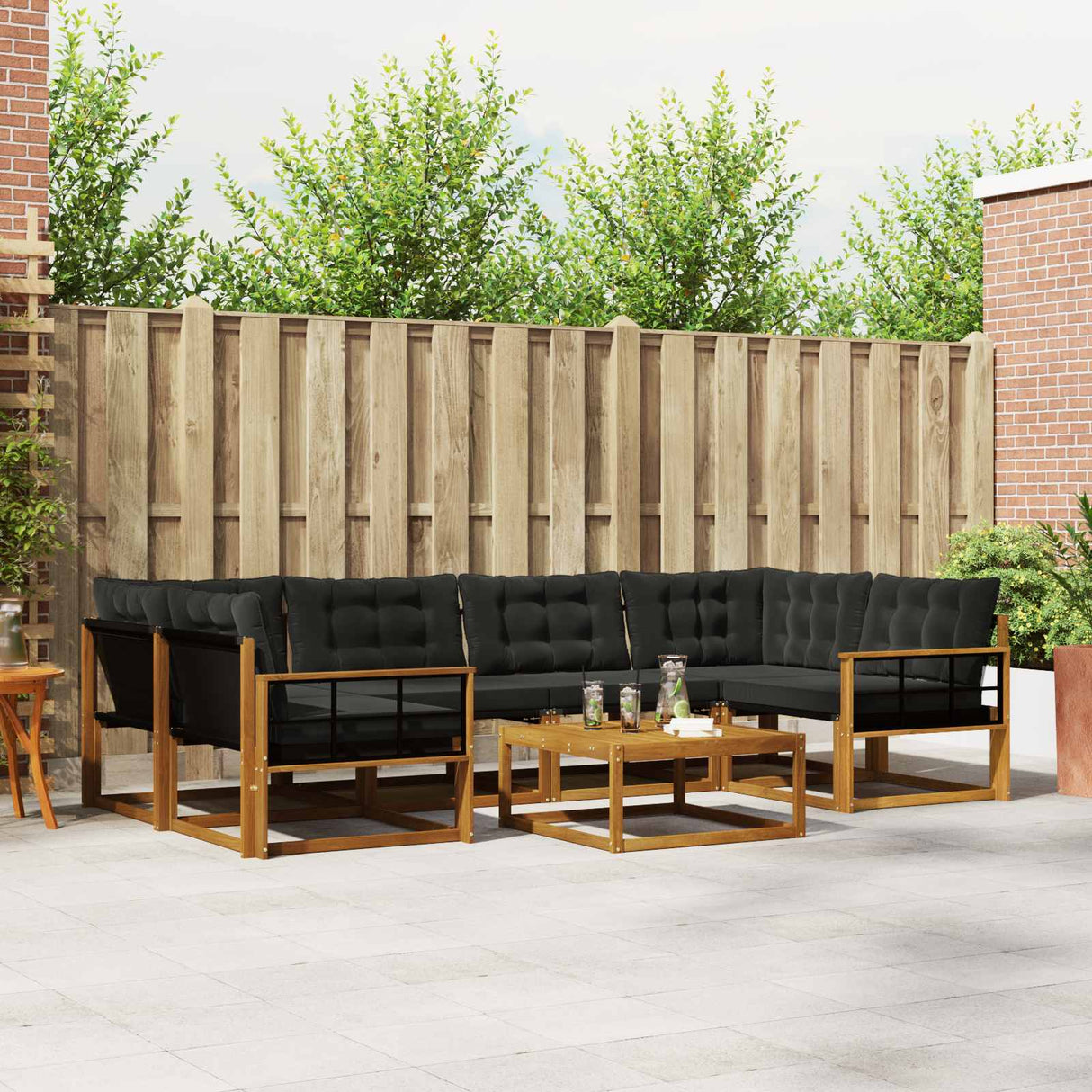 vidaXL Buiten bank set met kussen 7 pcs Natuurlijk en Crème