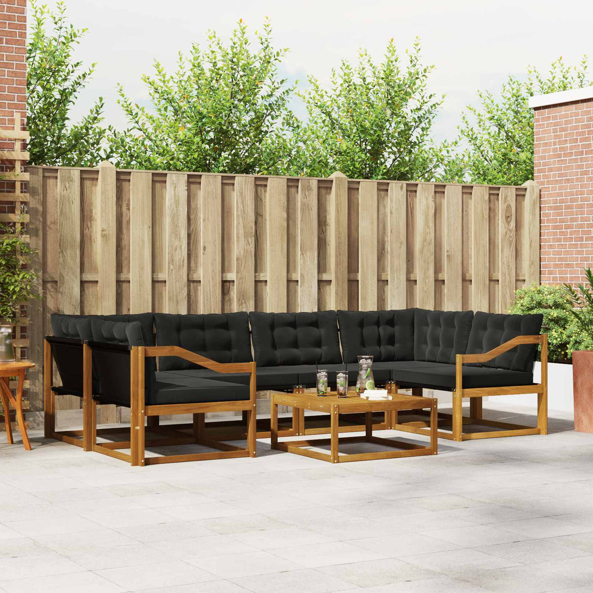 vidaXL Buiten bank set met kussen 7 pcs Natuurlijk en Crème