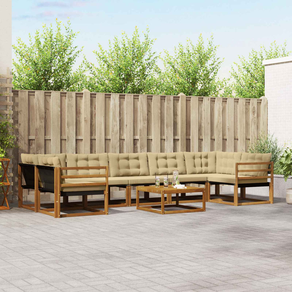 vidaXL Buiten bank set met kussen 8 pcs Natuurlijk en Crème