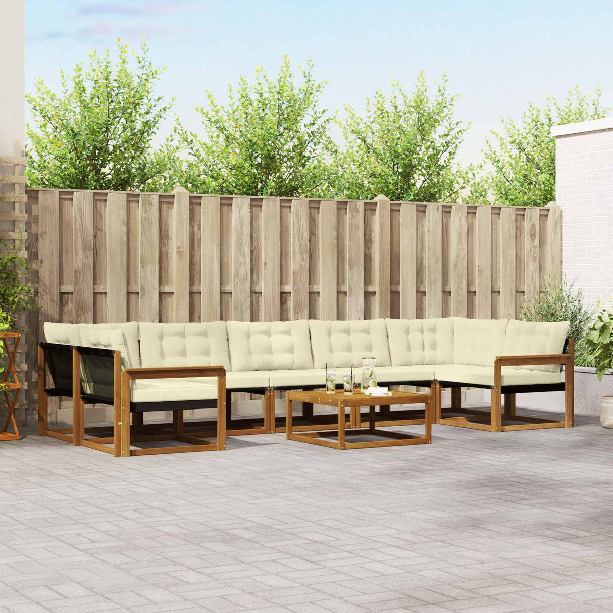 vidaXL Buiten bank set met kussen 8 pcs Natuurlijk en Crème