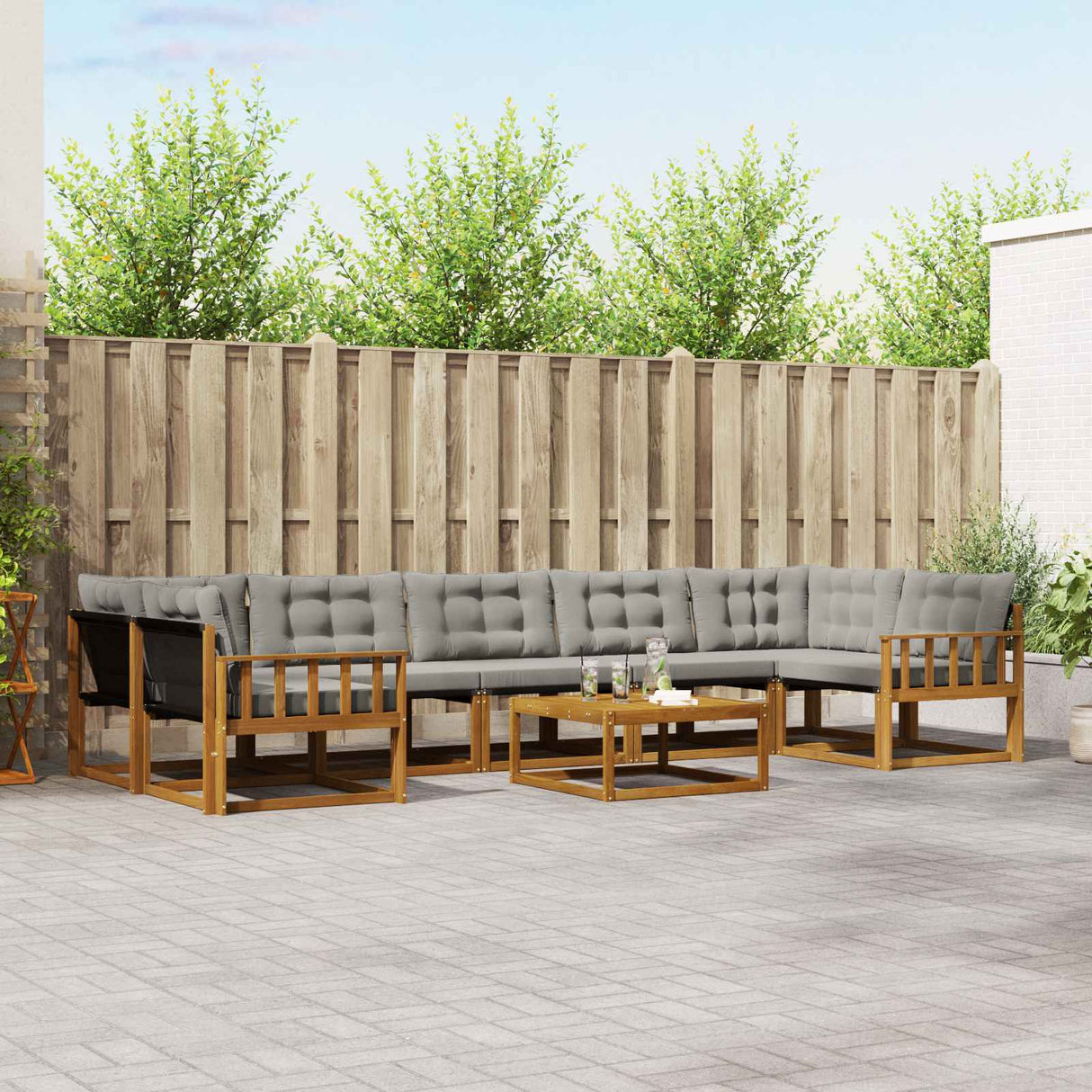 vidaXL Buiten bank set met kussen 8 pcs Natuurlijk en Crème